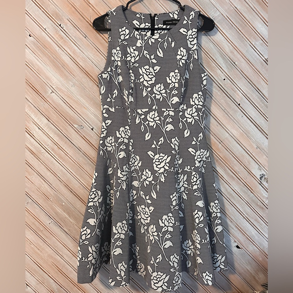 Ivanka Trump Black and White Floral Dress Textured Embossed Midi Formal